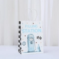 Racing themed white paper gift bag with Filling Station print and rope handles - Filling Station Style (561-2)