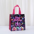 Pink Happy Birthday non-woven gift bag featuring neon cocktail glass print with handles - Pink Neon Wine Glass Style (5810-4) / 23x22x11cm