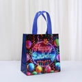 Blue Happy Birthday non-woven gift bag with colorful balloon and neon text design - Blue Neon Text Style (5810-2) / 23x22x11cm