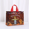Detail der Happy Autumn Vliestüte mit Ernte-Vogelscheuche und Kürbis-Aufdruck - 33x25x11cm / Vogelscheuche Truthahn (8901-3)