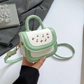 Mini shoulder bag with cherry print in light green and white leather finish - Green Without Pendant