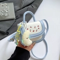 Mini faux leather sky blue and white crossbody bag with cute cherry pattern print - Blue with Pendant