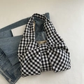 Bolso tote de cuadros blancos y negros con un gran lazo decorativo en tejido de lona - Negro