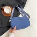 Dark blue nylon crossbody bag with adjustable strap and silver metal nameplate - Blue