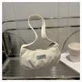Detail of white corduroy hobo bag with Fashion Instinct label and pleated design - White