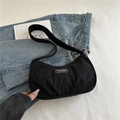 Minimalist black corduroy hobo shoulder bag with fashion patch for women and students - Black
