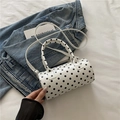 Mini sac boston blanc chic à pois noirs avec bandoulière réglable amovible - Blanc