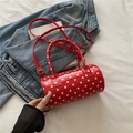 Sac à main Boston rouge à pois avec bandoulière amovible en cuir verni brillant élégant - Rouge