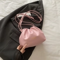 Pink pleated bucket bag with gold lettering shown on a stylish blazer background - No Pendant / Pink