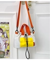 Detailed view of bicolor nylon crossbody bag with orange handle and yellow pocket - White