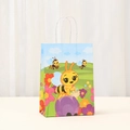 Cartoon bee paper gift bag with 3D floral prints and sturdy white twisted rope handles - Spring Garden Style (522-1) / 21x15x8cm