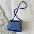 Dark blue shoulder bag in textured fabric and smooth leather with golden buckles - 3D Dot Texture Style / Blue