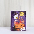 Purple Halloween paper gift bag with ghost and pumpkin prints and white rope handles - Ghost Pumpkin Style (553-3)
