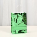 Glossy emerald green kraft gift bag with metallic mirror finish and white rope handles - Green