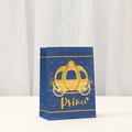 Detail of blue Prince gift bag with gold glitter pumpkin carriage and white rope handle - Glitter Pumpkin Carriage (543-1) / H21*L15*W8CM
