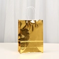 Glossy golden laser kraft paper gift bag with white rope handles for holiday shopping - Gold
