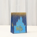 Detailed view of the Little Prince crown blue gift paper bag with gold glitter and handles - Glitter Castle Little Prince (543-3) / H21*L15*W8CM