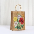 Detailed macro view of kraft paper gift bag featuring floral print and woven handles - Mixed Floral Butterfly (708-4) / 21*15*8cm