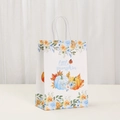 White gift bag with little pumpkin design, watercolor flowers and paper rope handles - Blue Text Pumpkin Floral Style (548-5)