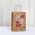 Detail of floral printed brown kraft paper gift bag with vintage postmark patterns - Red White Lily Postal (708-5) / 21*15*8cm