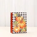 Plaid Thanksgiving paper gift bag with orange pumpkin and fall leaf prints with handles - Orange Pumpkin Group Style (547-4) / 21*15*8