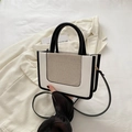 Sac fourre-tout chic noir et beige avec détails en cuir PU et panneaux en toile - Blanc