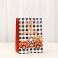 Hello Pumpkin Geschenktüte zu Erntedankfest mit herbstlichem LKW und Karomuster - Kürbis Oldtimer-LKW Stil (547-2) / 21*15*8