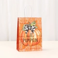 Orangefarbene Thanksgiving-Geschenktasche mit Kürbis, Schleife und hello PUMPKIN-Text - Hello Pumpkin Orange Stil (547-1) / 21*15*8