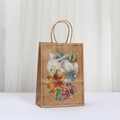 Brown kraft paper gift bag featuring elegant lily floral print and sturdy twisted handles - Exquisite Lily Illustration (708-2) / 21*15*8cm