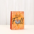 Papiertüte im Herbst-Thema mit weißem Blattmuster und HELLO Fall Kürbis-Design für Geschenke - Hello Fall Kürbis Stil (547-5) / 21*15*8
