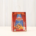 Detail of carnival theme kraft gift bag with circus cartoon prints and white rope handles - Circus Animals Collection Style (549-3) / 21*15*8