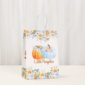 Detail of white Halloween paper gift bag with Little Pumpkin watercolor and rope handle - Little Pumpkin Dual Color Floral Style (548-3)