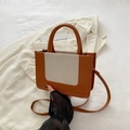 Sac fourre-tout chic en cuir marron et toile beige avec bandoulière réglable - Marron