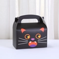 Halloween black cat themed muffin box with handle and festive cartoon print pattern - Black Cat Style (A037-6)