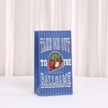 Blue baseball theme gift bag with striped design and Take Me Out to the Ballgame text - Blue White Thin Stripes Slogan Style (848-3) / 24*13*8cm