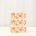 Detail of Harvest pumpkin print on Thanksgiving kraft paper gift bag with rope handles - Hand-drawn Pumpkin Autumn Leaves Style (552-3)