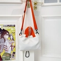 White nylon mini crossbody bag with bright orange straps and handles for women - White