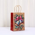 Christmas kraft paper gift bag with red bow, bells and holly design for holiday shopping - Bells and Bow Style (049-3)