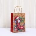 Detail of Christmas kraft paper gift bag with festive bird and red boot illustrations - Christmas Boots and Bird Style (049-4)