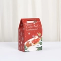 Rote Weihnachts-Geschenkbox aus Papier mit Weihnachtsmann und Rentier-Motiv und Griff - Weihnachtsmann-Schlitten-Stil (C002-4) / 15.5x10x6cm