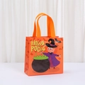 Close-up of orange non-woven Halloween gift bag with witch and Hocus Pocus print - Orange Witch Style (9048-2) / 20*20*9