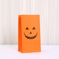 Orange Halloween kraft paper gift bag with classic black pumpkin jack-o-lantern face print - Pumpkin Expression 2 (849-2)