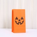 Orange Halloween kraft paper gift bag with black pumpkin face and square bottom - Pumpkin Expression 1 (849-1)