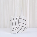 White non-woven gift bag featuring a black volleyball print and sturdy top handles - Volleyball Pattern (9031-5) / 20*20*9cm