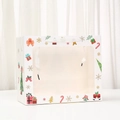 White Christmas paper gift bag with colorful festive illustrations and clear window - Clear Window Gift Bag Style (B036) / 25x15x30cm