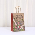 Geschenktüte aus Kraftpapier mit Blumenmuster und Thank You Aufdruck im Retro-Stil - Rosa-lilanes Blumenmuster (709-3) / 21x15x8cm