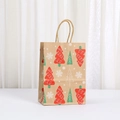 Christmas kraft paper gift bag featuring a cute festive tree and snowflake print - Red Green Christmas Tree And White Snowflake Pattern (047-1)