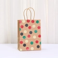 Geschenktüte aus braunem Kraftpapier mit bunten Punkten und gedrehten Tragegriffen - 21*15*8 / Rot Beige Schwarz Grün Punkte (711-2)
