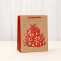 Sac cadeau de Noël en papier kraft avec motifs de Père Noël et poignées tressées rouges - Style Boîte Cadeau (N1804-3) / 23x18x10cm
