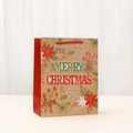 Sac cadeau de Noël en papier kraft avec poignées rouges et motifs floraux festifs - Lettrage Festif (N1805-1) / 23x18x10cm